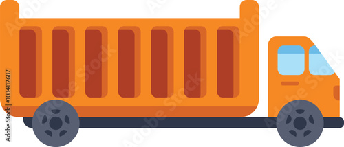 Orange tipper truck transporting building materials for construction
