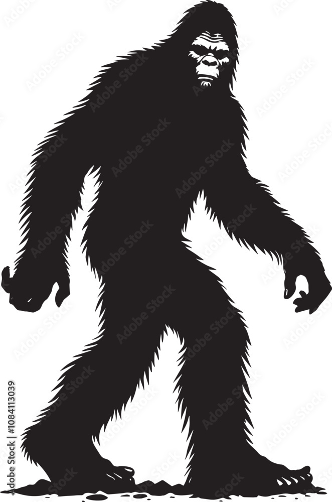 Fototapeta premium Giant Bigfoot Yeti silhouette vector illustration isolated on white background
