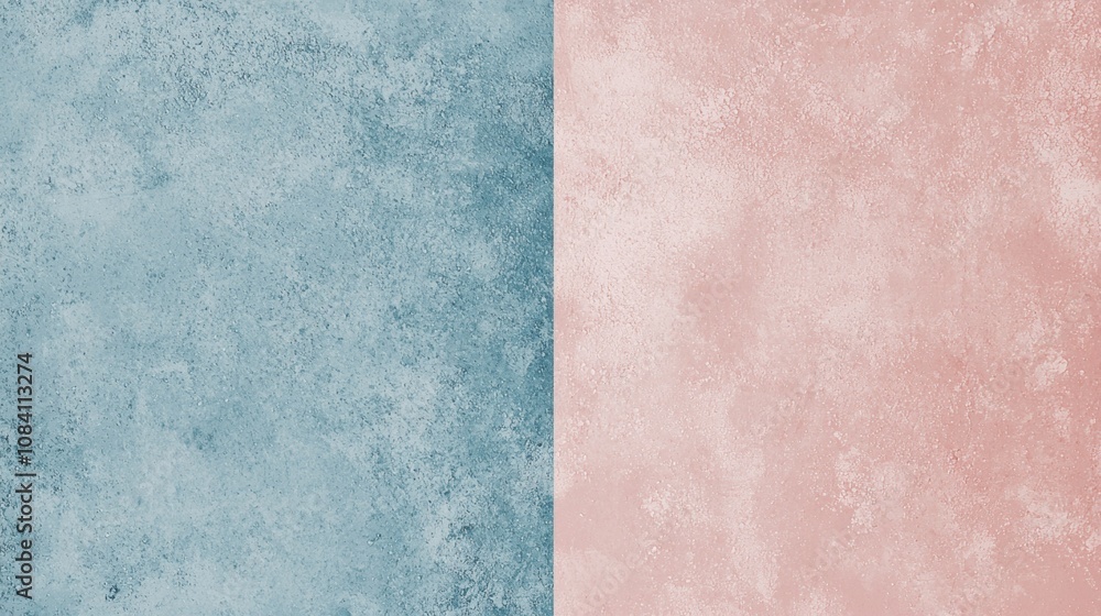 Fototapeta premium Dusty blue and pastel pink textured backgrounds create a split screen effect, offering a visually appealing backdrop for various design projects