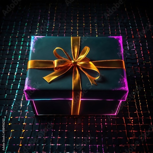 Abstract realistic Cyber Monday celebration bright effect background, cyber Monday neon text over gift on black background Cyber Monday cyber