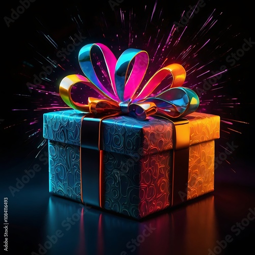 Abstract realistic Cyber Monday celebration bright effect background, cyber Monday neon text over gift on black background Cyber Monday cyber