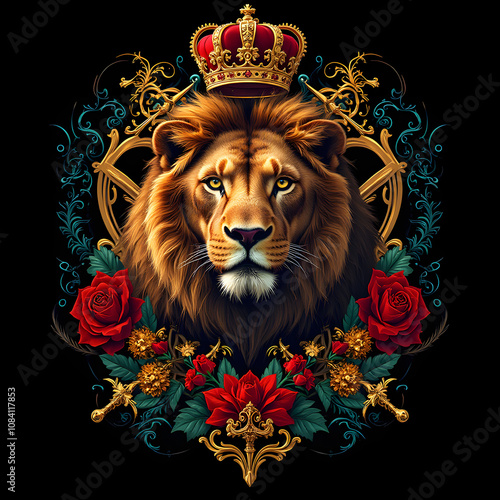 Majestic, regal print for a T-shirt - lion photo