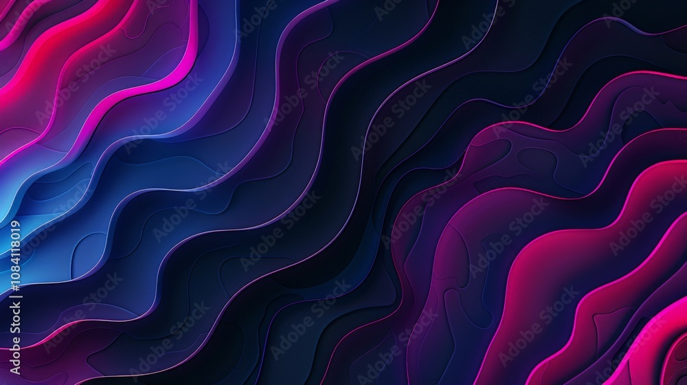 Obraz premium Wallpaper Abstract background forming wavy pattern with blue and pink neon lights, perfect for wallpapers