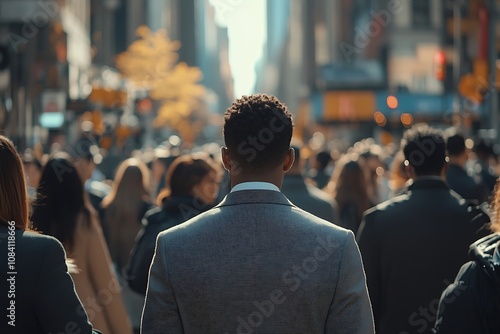 Wallpaper Mural Back View of a Man Walking Through a City Crowd Torontodigital.ca