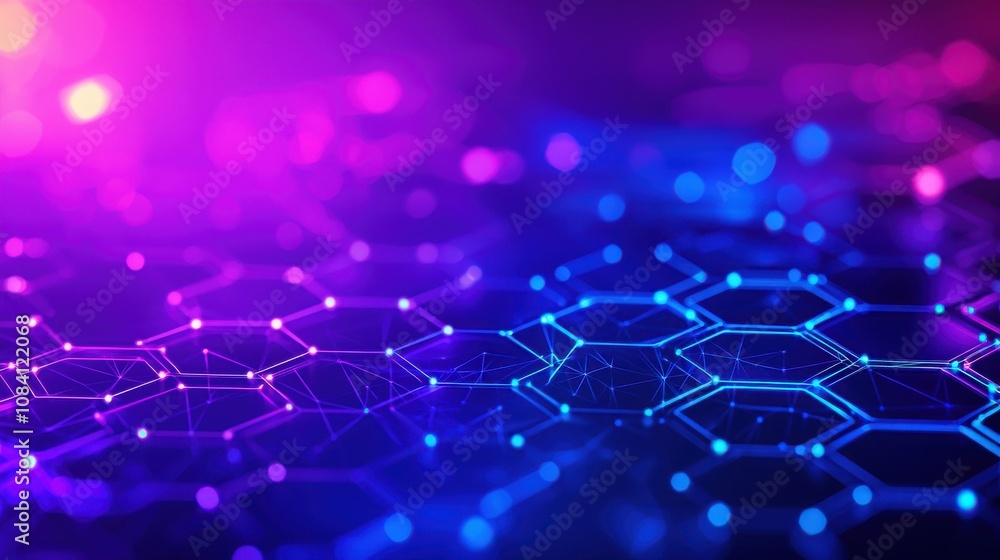 Obraz premium Neon hexagonal patterns digital space abstract art futuristic environment close-up view technology concept