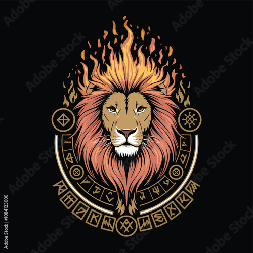 Lion art illustration design line art and 3d style colorful glowing