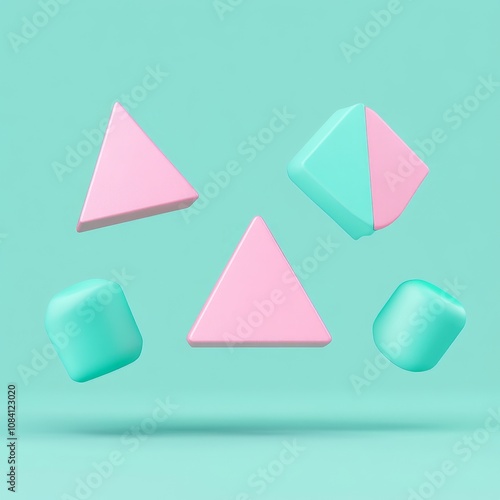 Pink and teal geometric shapes floating on a blue background. Free Download Pink and teal geometric shapes floating on a blue background. - GFXLoad