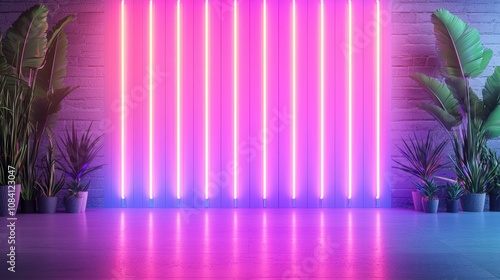 Illuminated neon wall modern studio photography urban environment wide angle artistic concept