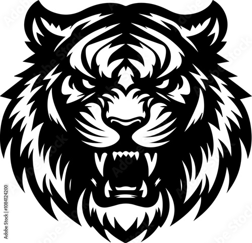 Angry Tiger head logo black silhouette vector on a white background.eps