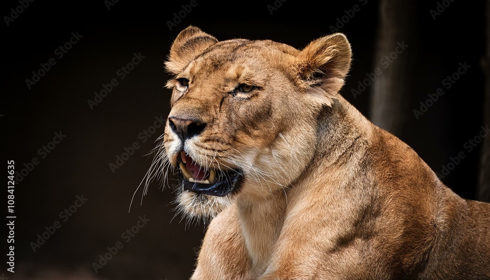 Obraz premium Lioness displaying dangerous teeth