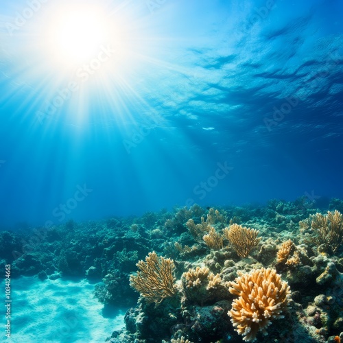 Wallpaper Mural Sunlight streams through the clear blue water onto a vibrant coral reef. Torontodigital.ca