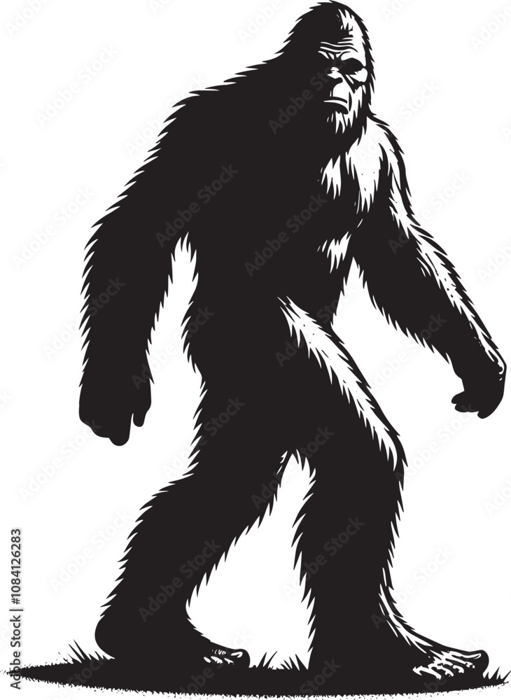 Fototapeta premium Giant Bigfoot Yeti silhouette vector illustration isolated on white background