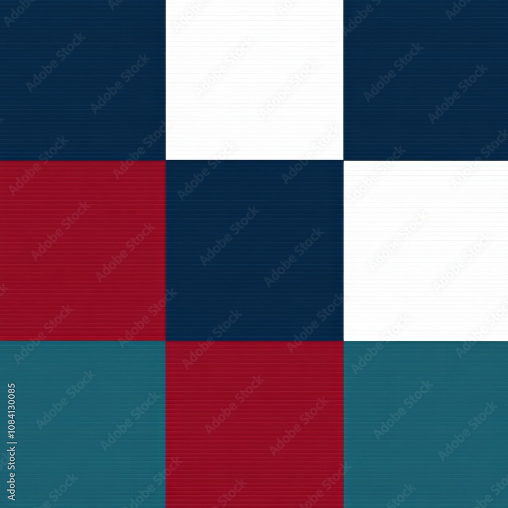 Obraz premium Abstract geometric pattern with blue, white, and red squares.