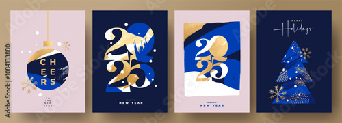 Photography Happy Winter Holidays and New Year's Eve 2025 set of greeting card, poster, web banner, holiday cover