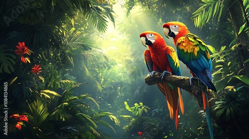 Wallpaper Mural Exotic parrots in lush jungle wildlife photography nature vibrant atmosphere Torontodigital.ca