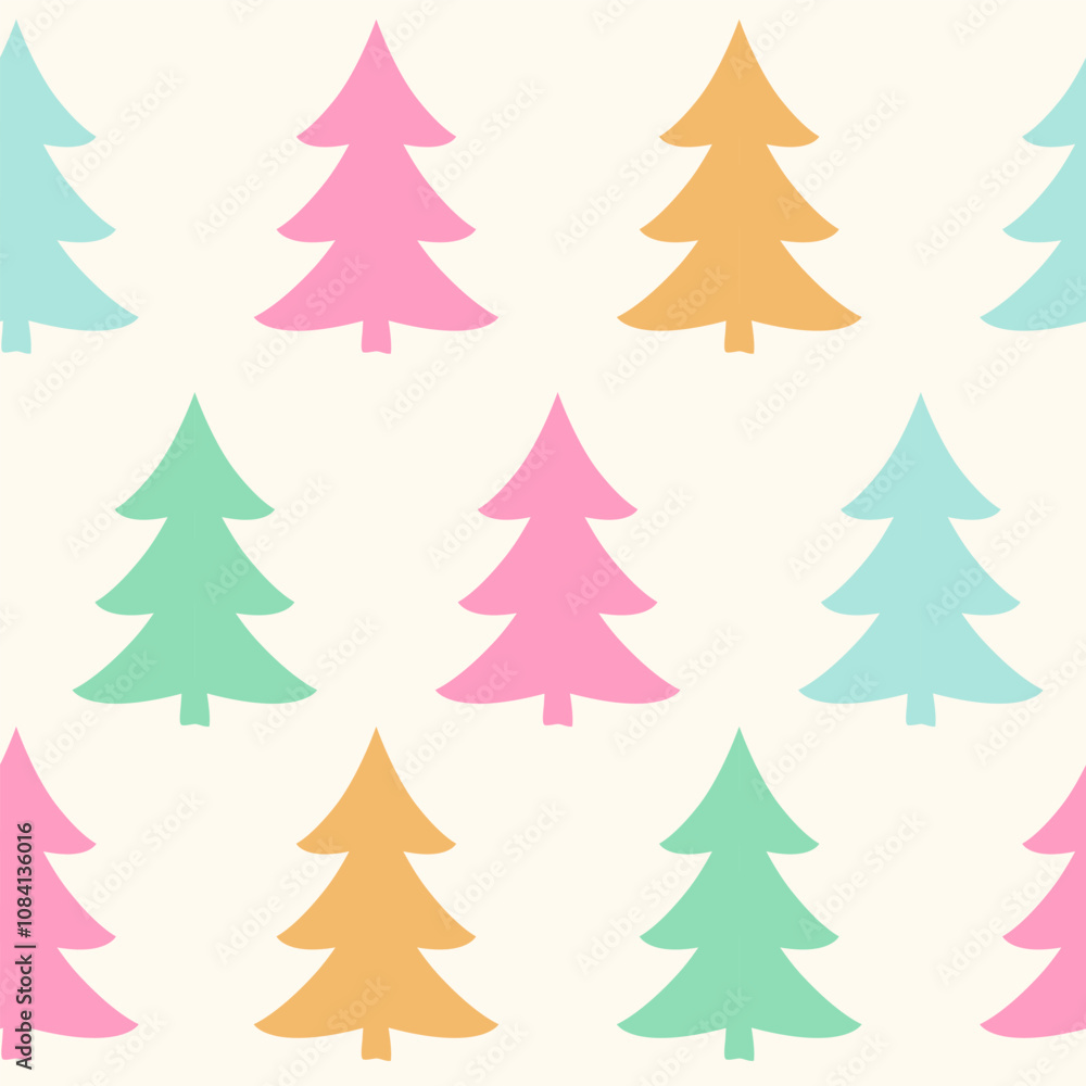 Obraz premium seamless pattern with colorful Christmas trees. winter cheerful print. Scandinavian decor with pine trees