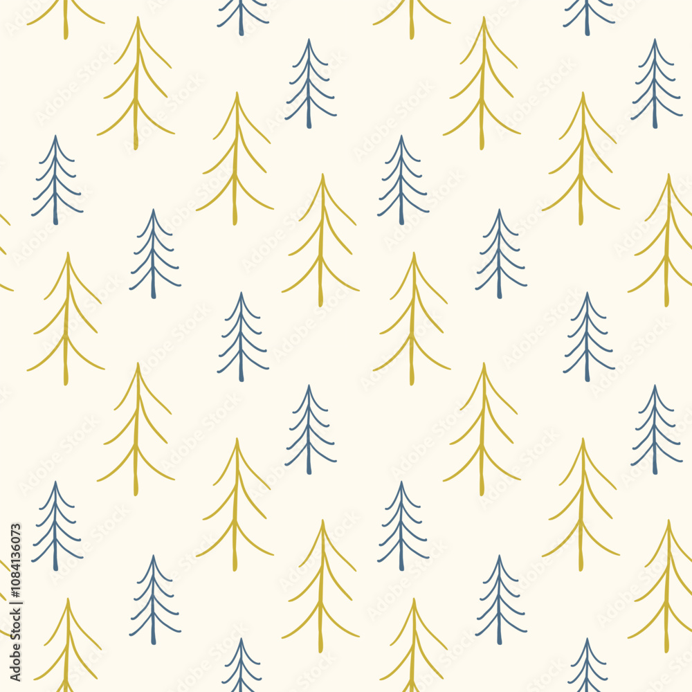 Obraz premium A pattern of trees with blue and gold branches