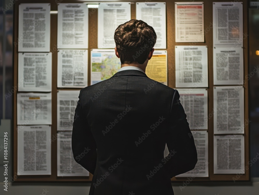 Fototapeta premium Photograph of a Candidate Reviewing Job Listings: A job candidate looking at job listings on a bulletin board or online.