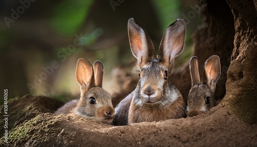 Familia de conejos en el bosque