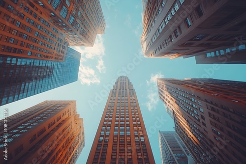Wallpaper Mural City Skyline Looking Up at Sunny Sky with Depth of Field Torontodigital.ca