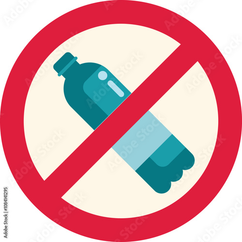Sign showing a plastic bottle crossed out with a red line representing a ban on plastic bottles