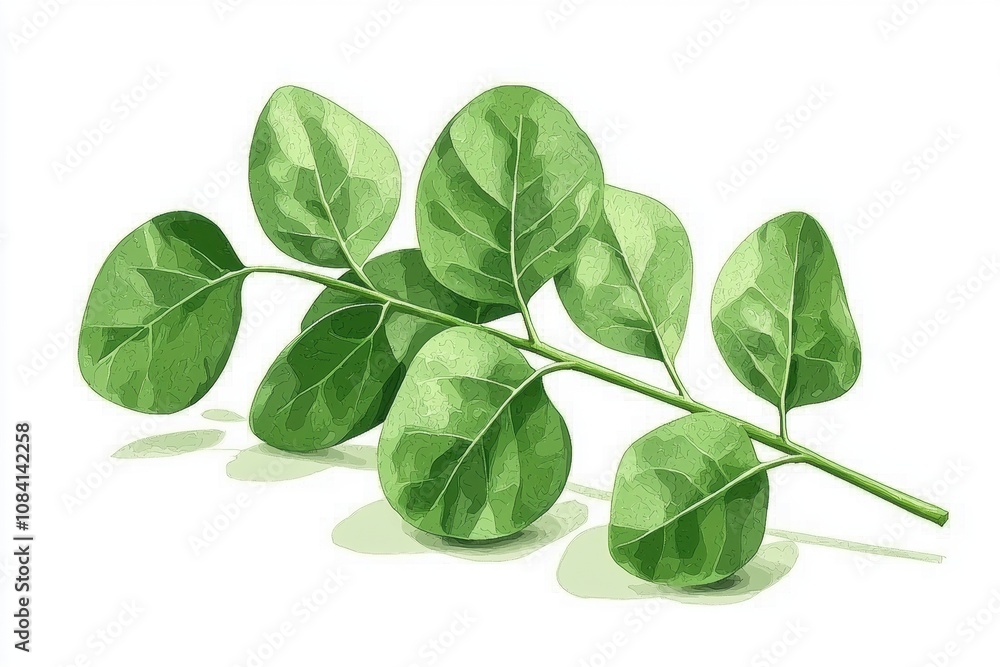 Fototapeta premium Fresh Green Leaves with a Smooth Texture Displaying Natural Vibrance and Vitality on a White Background for Eco-Friendly Projects and Designs