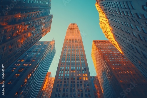 Wallpaper Mural City Skyline with Golden Facade Buildings and Blue Sky Torontodigital.ca