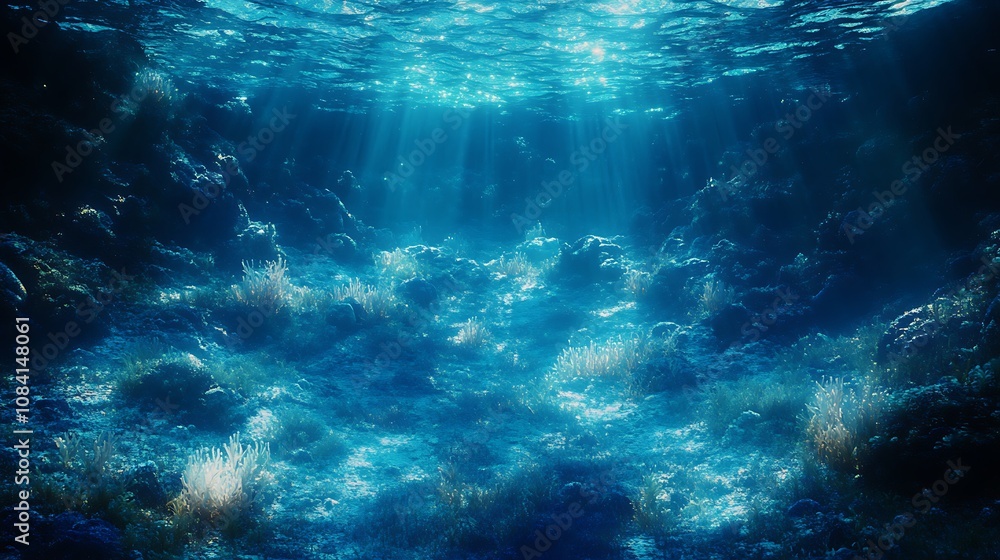 Obraz premium An underwater scene with the ocean floor, Beautiful under water background