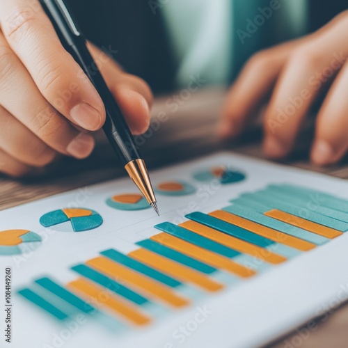 Wallpaper Mural Close-up of a hand analyzing financial charts with a pen. Torontodigital.ca