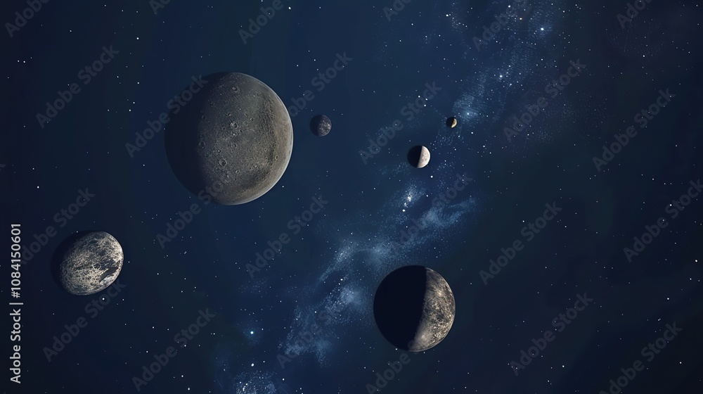 Naklejka premium Planetary Background in the Deep Blue Universe - a stunning and cosmic visual. The deep blue hues and celestial elements create an awe-inspiring scene