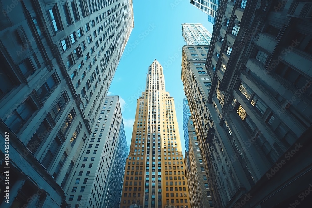 Fototapeta premium Cityscape Perspective Looking Up at Tall Buildings