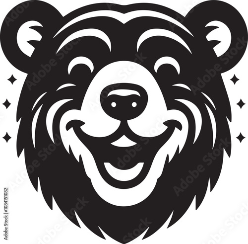 A happy and cheerful bear head with a big smile vector silhouette black design