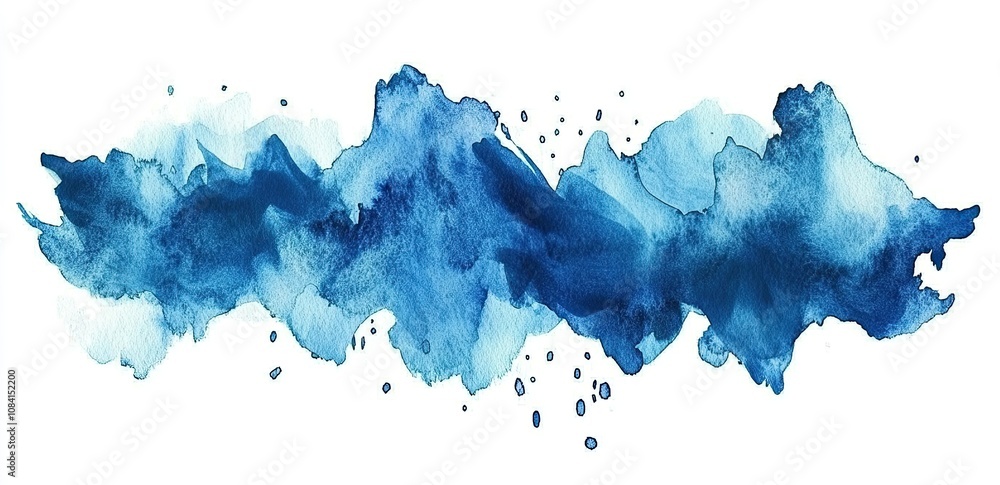 Obraz premium Watercolor blue-colored background, soft and smooth brush strokes, isolated on a white background
