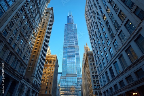 Wallpaper Mural Cityscape View with Skyscraper and Anonymous Figure Walking Torontodigital.ca