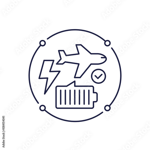 Electric plane line icon, sustainable air transport vector