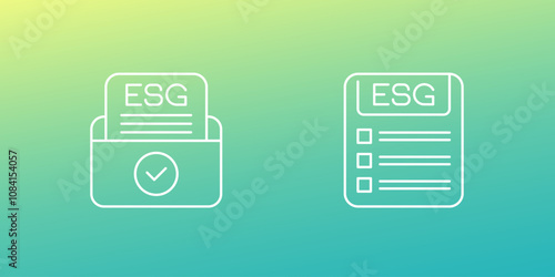 ESG icons with a checklist and document folder, line vector design