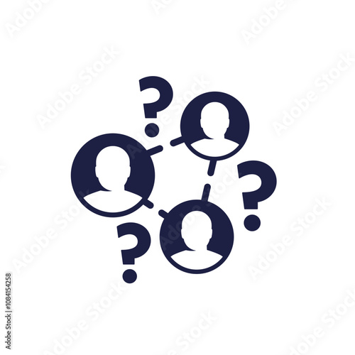 question marks and people icon on white