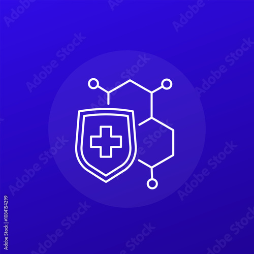 shield and molecule icon, line vector design