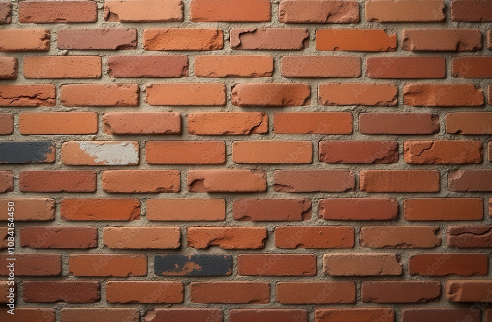 Obraz premium Red brick wall texture background with weathered bricks, cement joints, and an aged, grungy appearance. Ideal for architectural, urban, or vintage design projects.