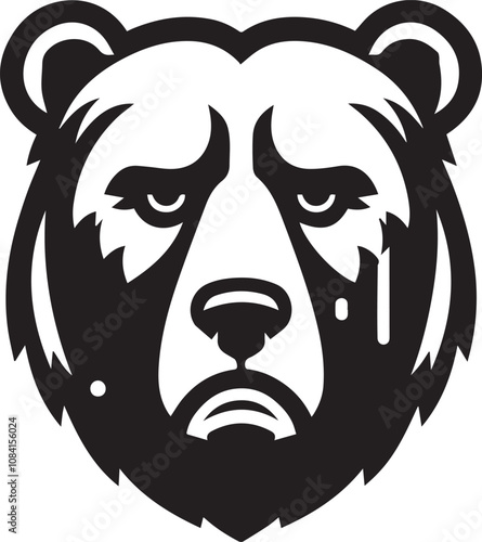 A bear head with drooping eyes and a frown vector silhouette black design