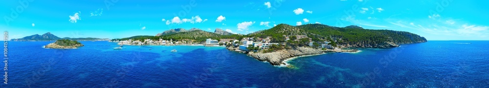 Fototapeta premium Sant Elm, Majorca, Balearic Islands, Spain, aerial panorama. 