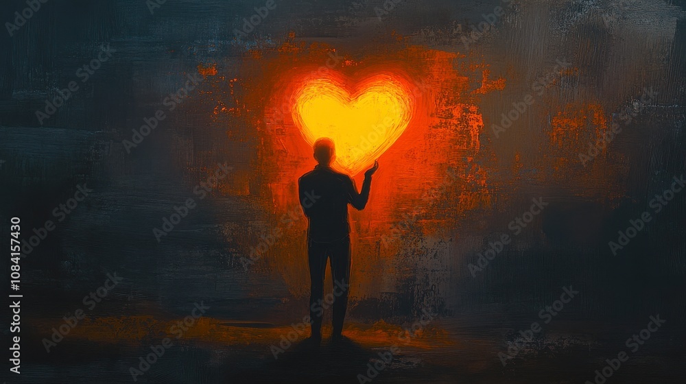 Fototapeta premium Standing in Shadows with a Glowing Heart