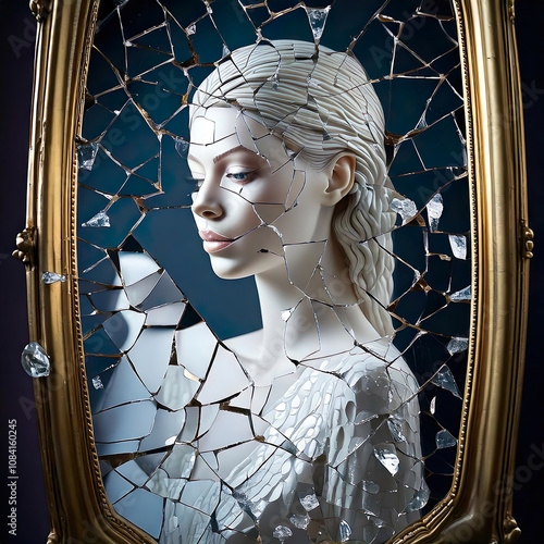 Figure Gazing Into a Broken Mirror