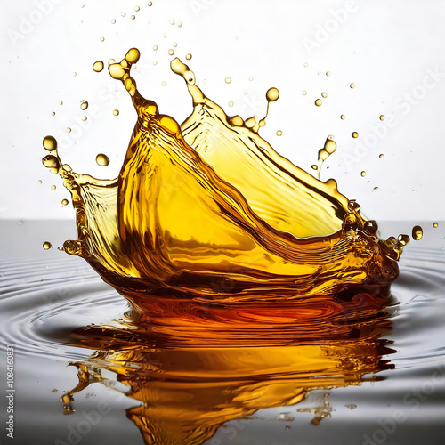 Splash of Golden Oil on White Background