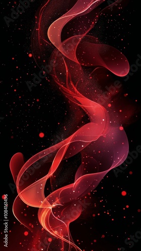 Abstract red wave patterns flowing against a dark background with subtle glow...