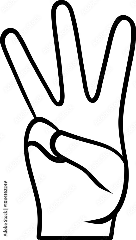 Obraz premium Hand Drawn Outline Counting Three Finger