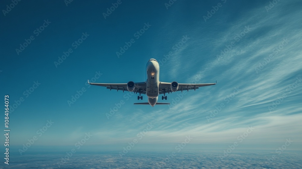 Fototapeta premium Airplane flying in the blue sky
