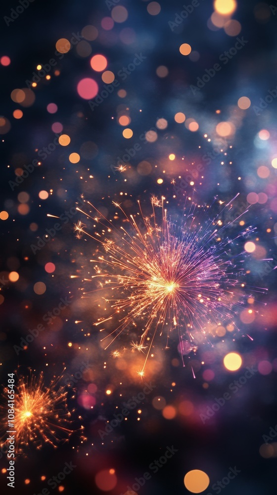 Obraz premium Colorful sparkler illuminating a dark backdrop with bokeh effects at a celebration