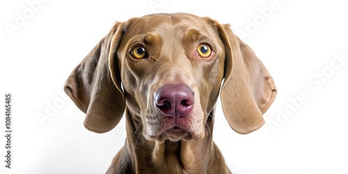 A Close-up Portrait of a Weimaraner with Curious Eyes, White Background, Dog Photography, Portrait, Weimaraner photo