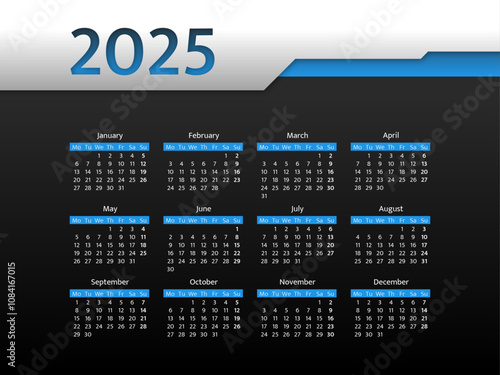 vector design of black new volumetric calendar for calendar year 2025